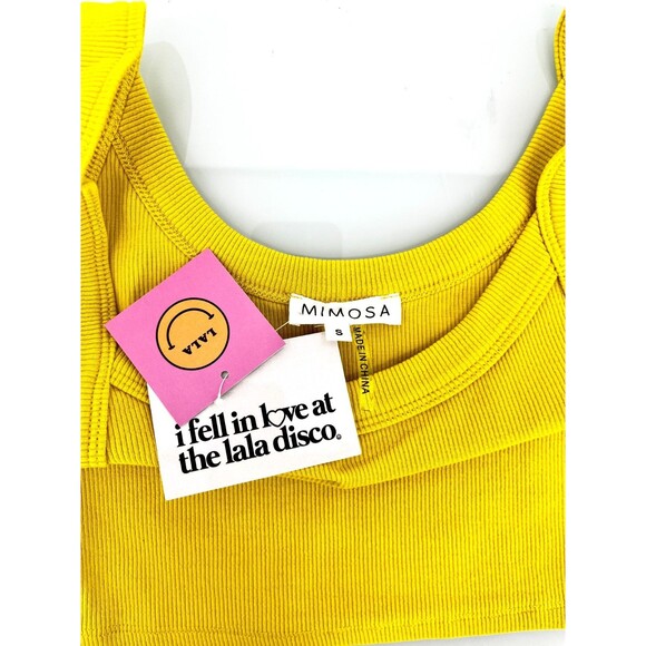 Women's Top - Mimosa Ribbed Cropped Tank Top Yellow Stretchy Round Size Small - Picture 4 of 9